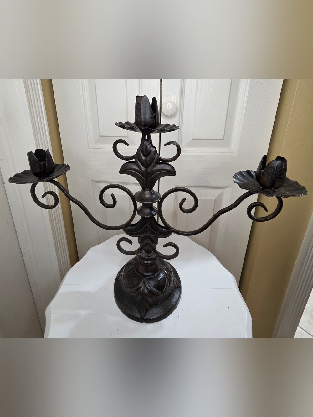 Metal 3 Arm Floral Candelabra Taper/Dinner Candle Holder
